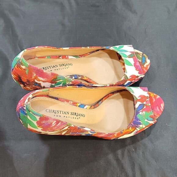 CHRISTIAN SIRIANO PEEP TOE HIGH HEEL STILETTO MULTI-COLOR FLORAL DETAILS PUMP - Picture 9 of 14